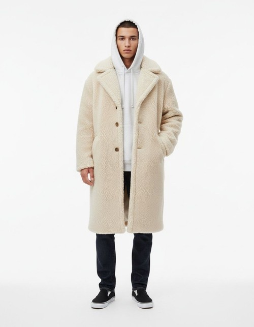 Abrigo de invierno de longitud media con forro polar y corte informal resistente al viento para hombre