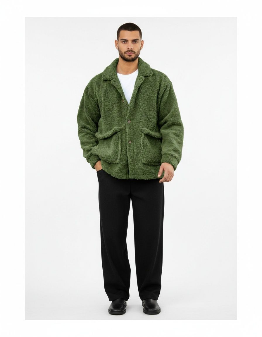 Einfarbiger Lammwollmantel mit Revers für Herren – lässige Winterbekleidung