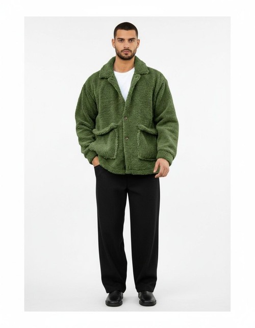 Einfarbiger Lammwollmantel mit Revers für Herren – lässige Winterbekleidung