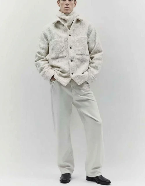 Lambswool Casual Lapel Winter Coat for Men's Warmth and Comfort