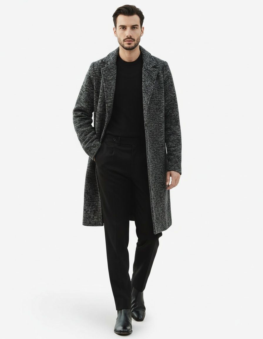 Slim Fit Mid-Length Grey Overcoat for Men's Winter Casual Wear