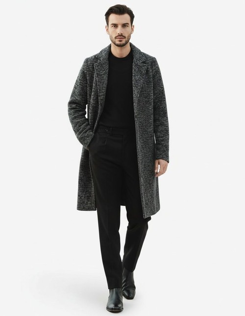 Slim Fit Mid-Length Grey Overcoat for Men's Winter Casual Wear