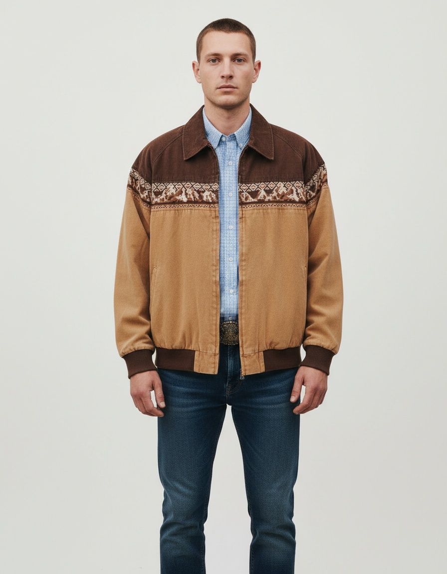 Retro Printed Men's Jacket with Casual Winter Fit