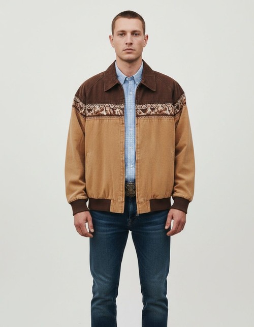 Retro Printed Men's Jacket with Casual Winter Fit