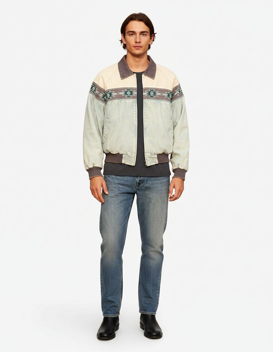 Retro Printed Lapel Zip-Up Winter Jacket for Men's Casual Wear