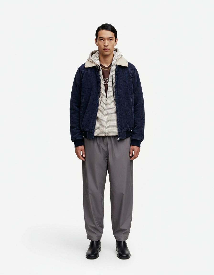 Corduroy Retro Lapel Winter Jacket with Warm Lamb Fleece Lining for Men's Casual Wear