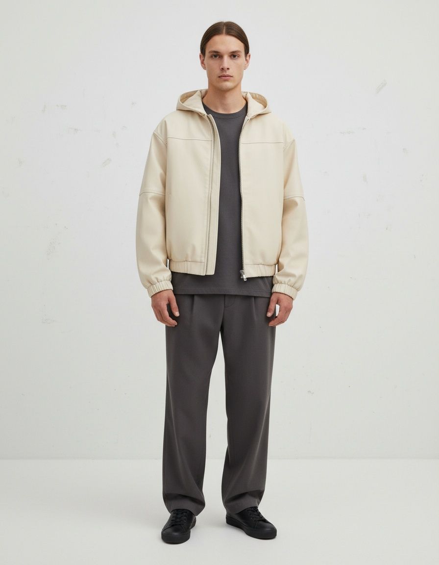 Cotton Blend Hooded Zip-Up Windproof Winter Jacket for Men's Casual Wear