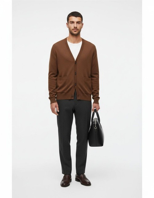 V-Neck Button-Up Cotton Blend Breathable Winter Cardigan for Men's Casual Wear