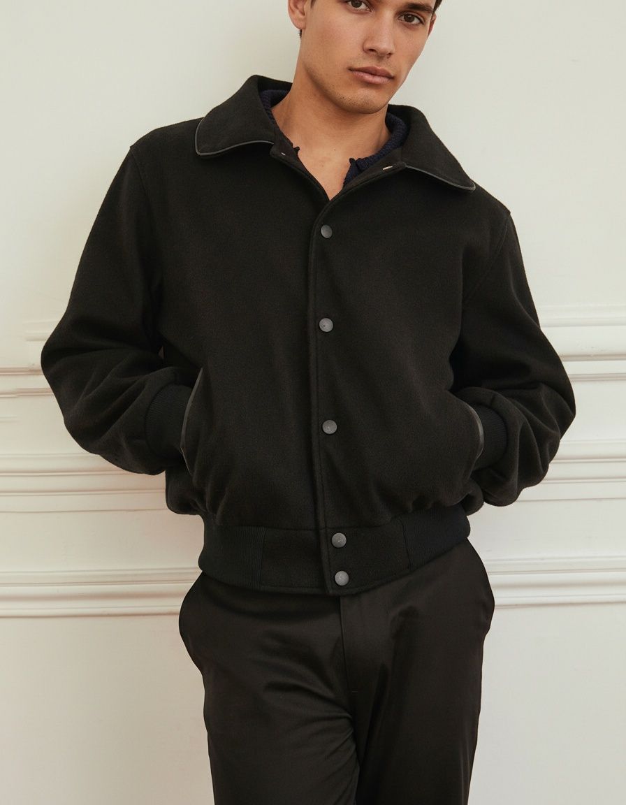 Men's  Single-Breasted Retro Lapel Woolen Jacket for Winter