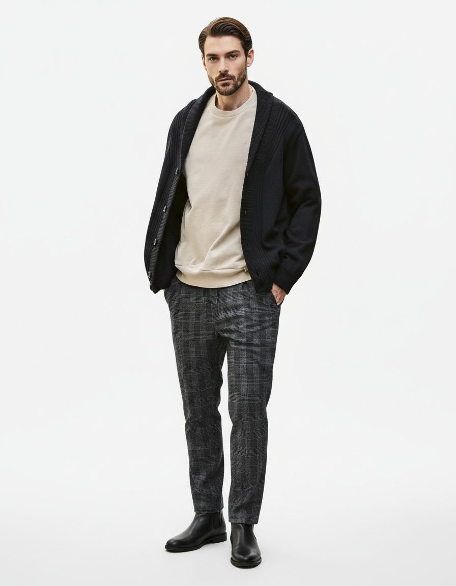 Single-Breasted Lapel Knitted Sweater for Men's Casual Winter Wear