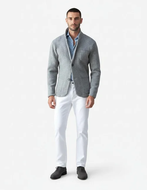 Giacca da completo casual da uomo, vestibilità slim, con colletto alla coreana, ideale per l'inverno.