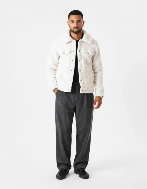 Fleecegefütterte, einfarbige Winterjacke mit lässiger Passform für Herren