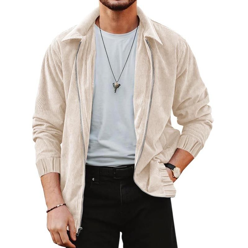 Langärmlige Winterjacke aus Cord mit Reverskragen und atmungsaktiver, lässiger Passform für Herren