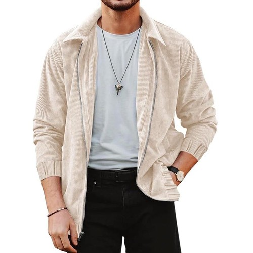 Langärmlige Winterjacke aus Cord mit Reverskragen und atmungsaktiver, lässiger Passform für Herren