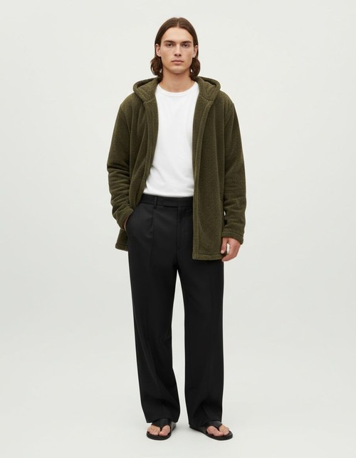 Loose Fit Plush Hooded Jacket with Casual Winter Style for Men's Wear