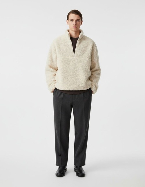 Faux Lamb Wool Stand Collar Loose Fit Winter Jacket for Men