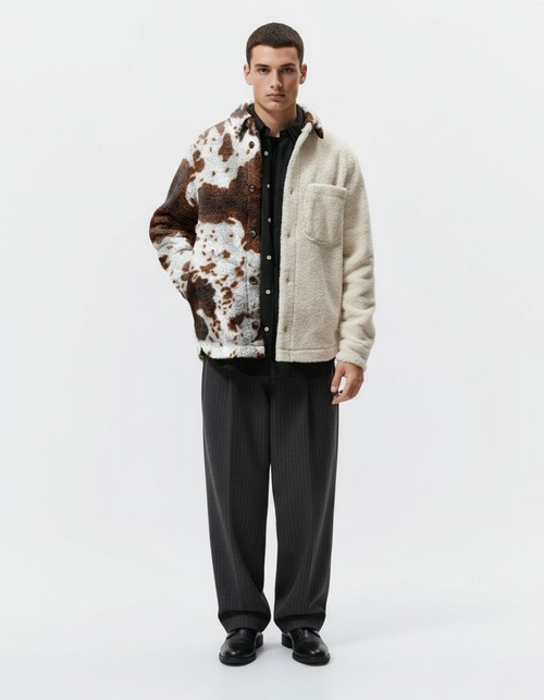 Printed Woolen Plush Jacket with Loose Casual Fit for Men's Spring Wear
