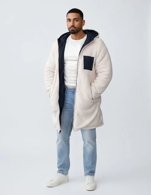 Giacca reversibile con cappuccio e blocchi di colore, calda e traspirante, ideale per l'abbigliamento casual invernale da uomo.