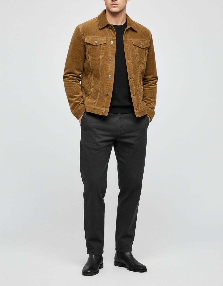 Corduroy Retro Lapel Jacket with Windproof Winter Fit for Men's Casual Wear