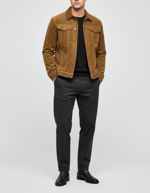 Corduroy Retro Lapel Jacket with Windproof Winter Fit for Men's Casual Wear