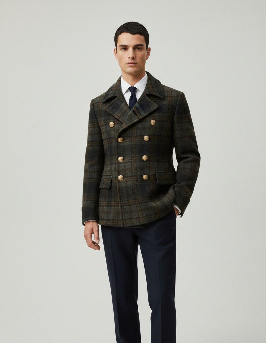 Plaid Lapel Breathable Winter Jacket for Men's Casual Style