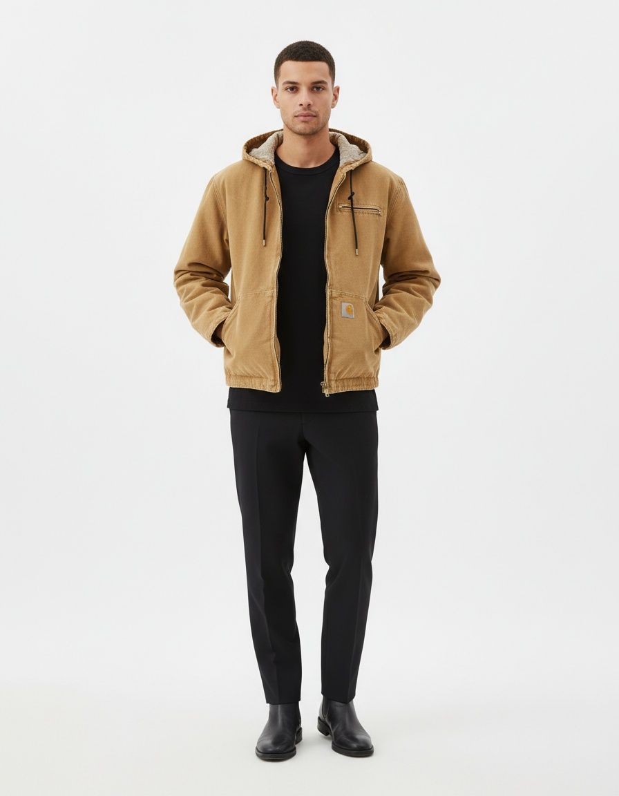 Hooded Distressed Winter Jacket with Loose Casual Fit for Men