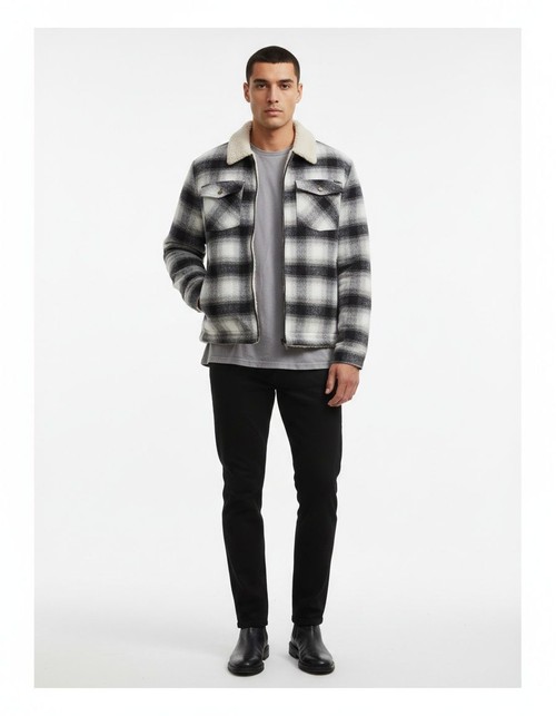 Plaid Retro Cotton Blend Jacket for Men's Casual Winter Wear