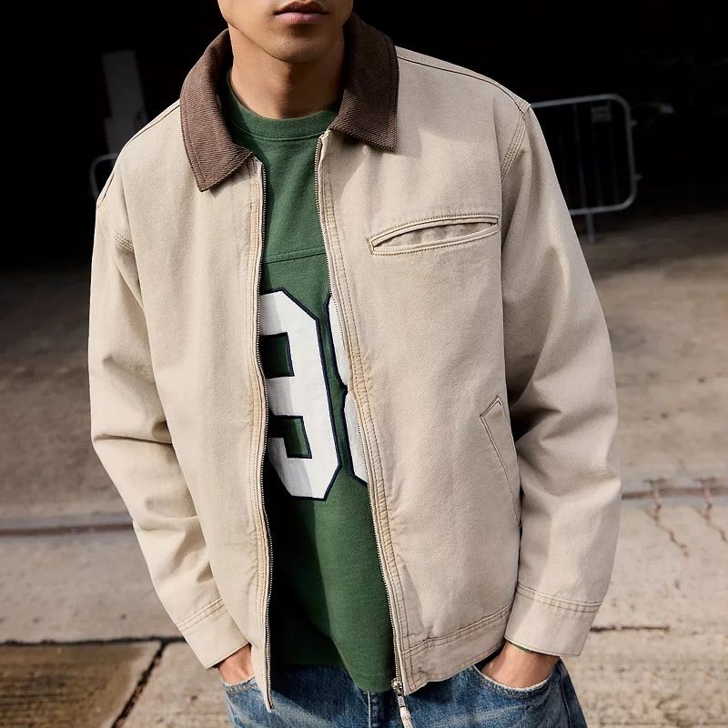 Retro Style Loose Fit Lapel Workwear Jacket for Men's Winter Casual Wear