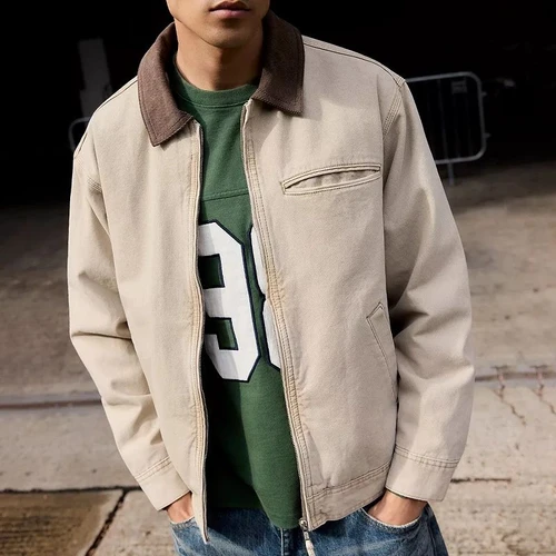 Retro Style Loose Fit Lapel Workwear Jacket for Men's Winter Casual Wear