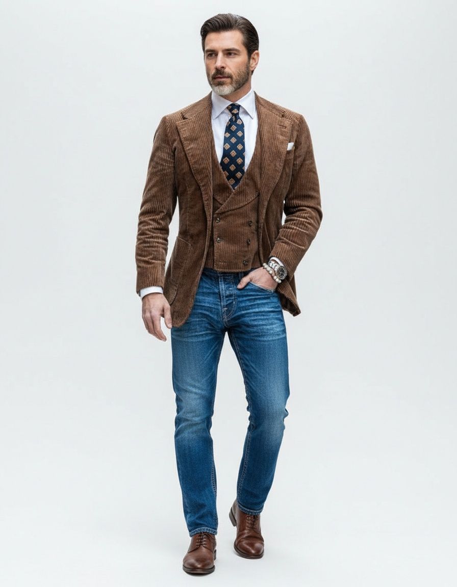 Corduroy Relaxed Fit Casual Winter Suit Jacket for Men's Light Business Wear