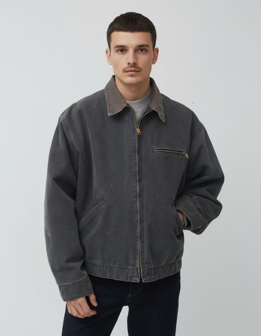 Retro werkjas met verwassen revers en ritssluiting voor heren, geschikt voor casual winterkleding.