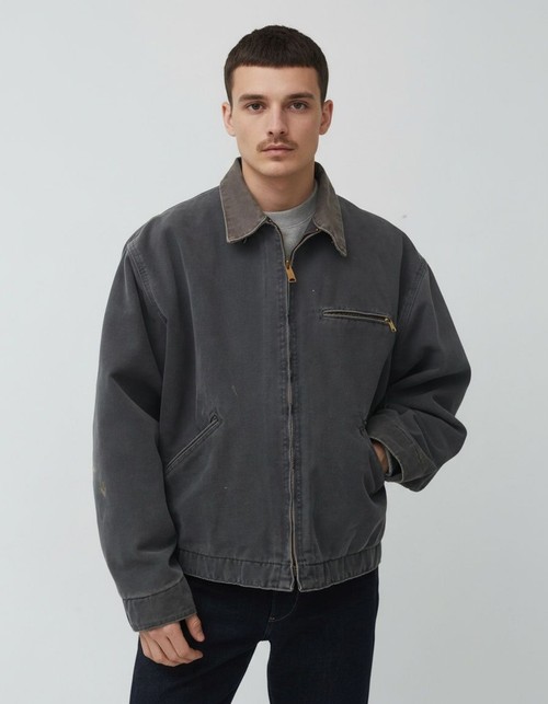 Retro werkjas met verwassen revers en ritssluiting voor heren, geschikt voor casual winterkleding.