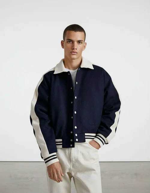 Giacca da baseball color block da uomo, abbigliamento casual invernale