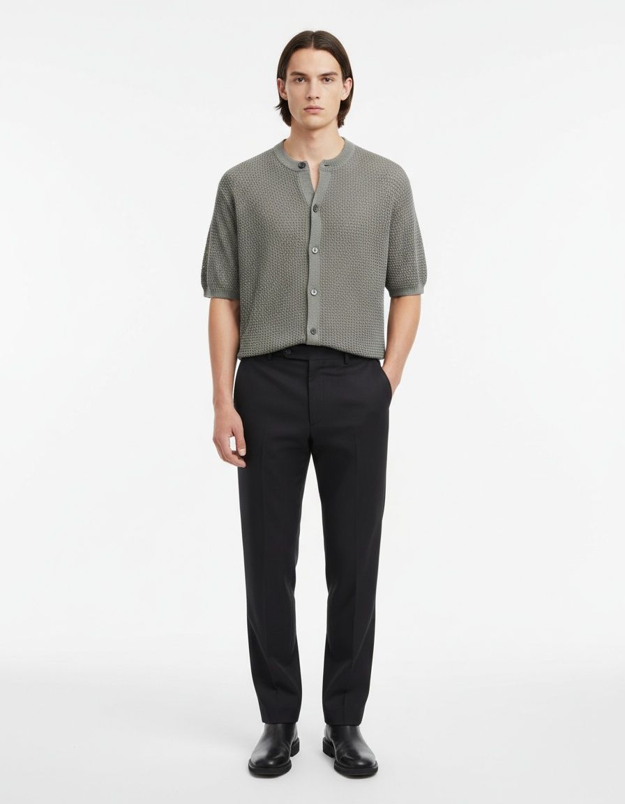 Schmal geschnittenes, atmungsaktives Herrenhemd mit Reverskragen in Unifarbe – Freizeitkleidung