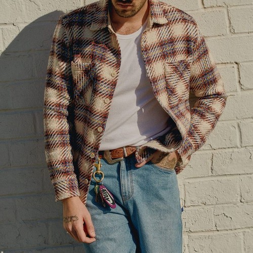 Woolen Lapel Button-Down Winter Shirt with Casual Fit for Men's Wear