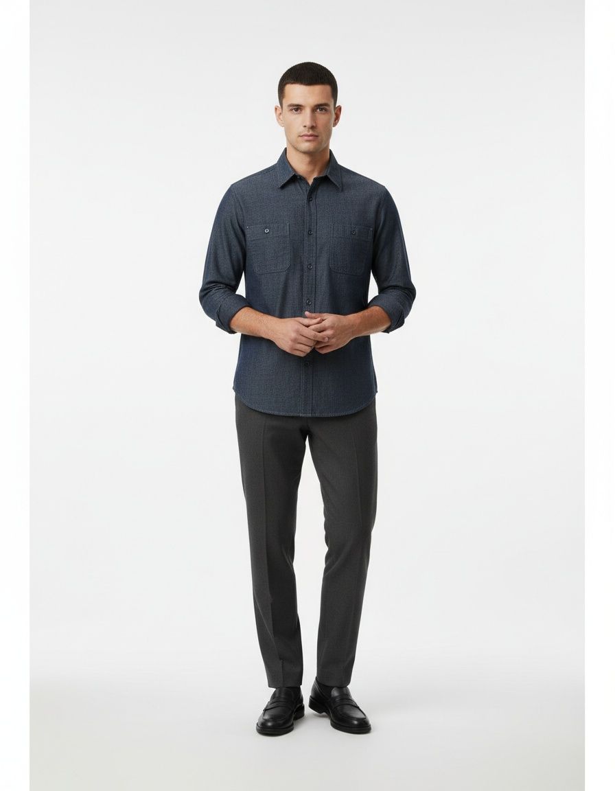 Retro Style Casual Button-Up Men's Shirt with Pocket Detail for Autumn and Winter