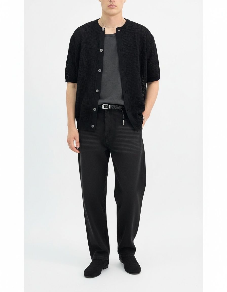 Camisa informal de punto transpirable con botones para hombre, ideal para primavera y verano.