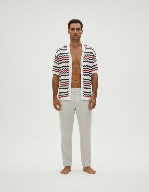 Camisa retro de manga corta de punto a rayas con ajuste informal transpirable para hombre de verano