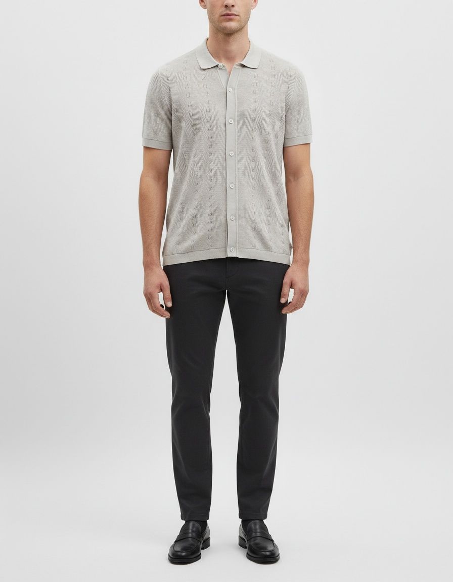 Camisa de manga corta de punto transpirable con botones para uso informal de verano para hombre