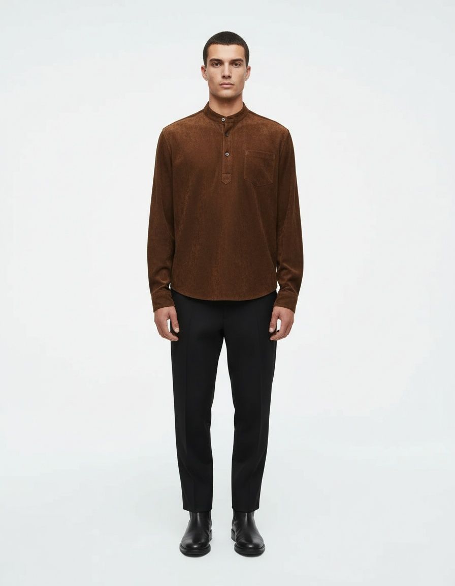 Retro-Langarmhemd aus Baumwollmischgewebe mit V-Ausschnitt und lockerer Passform für Herren – ideal für die lässige Wintergarderobe