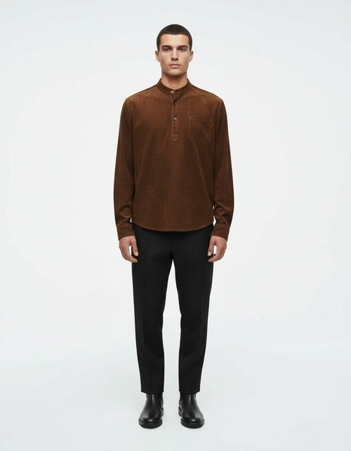 Retro-Langarmhemd aus Baumwollmischgewebe mit V-Ausschnitt und lockerer Passform für Herren – ideal für die lässige Wintergarderobe