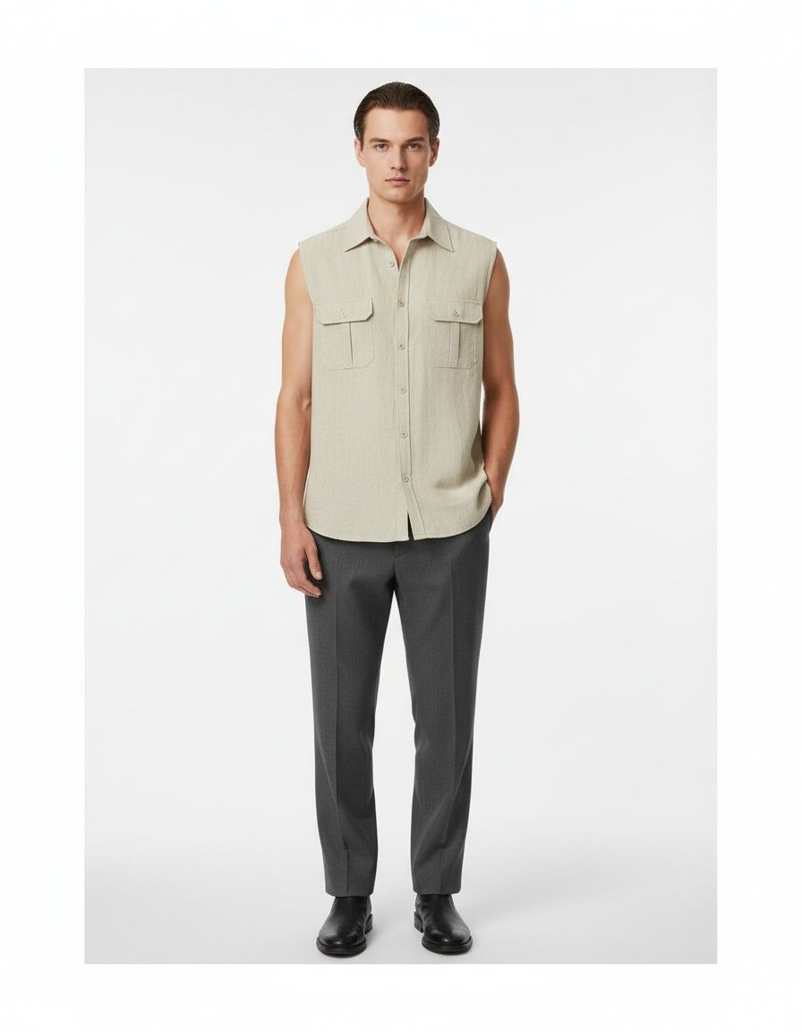 Short-Sleeve Pocket Design Button-Up Summer Shirt for Men's Casual Wear