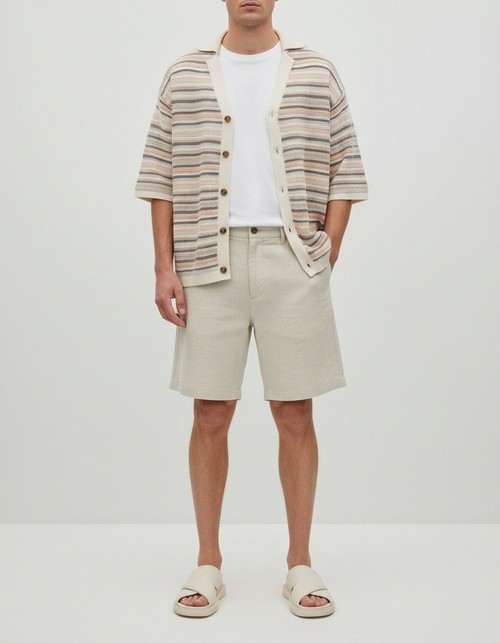 Hollow-Out Knit Slim Fit Short-Sleeve Shirt for Men's Casual Summer Wear