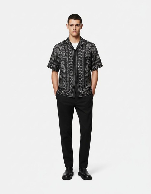 Slim Fit Printed Long-Sleeve Casual Shirt for Men's Autumn Fashion