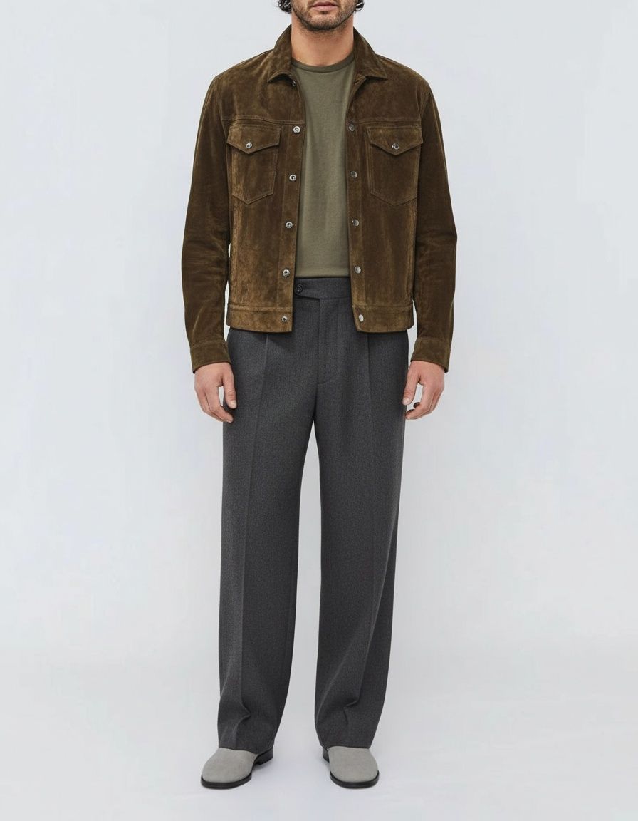 Suede Retro Lapel Workwear Long Sleeve Shirt for Men's Casual Winter Wear