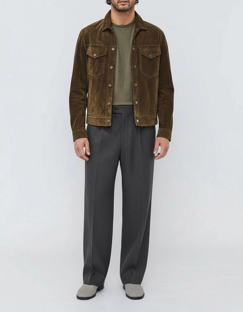 Suede Retro Lapel Workwear Long Sleeve Shirt for Men's Casual Winter Wear