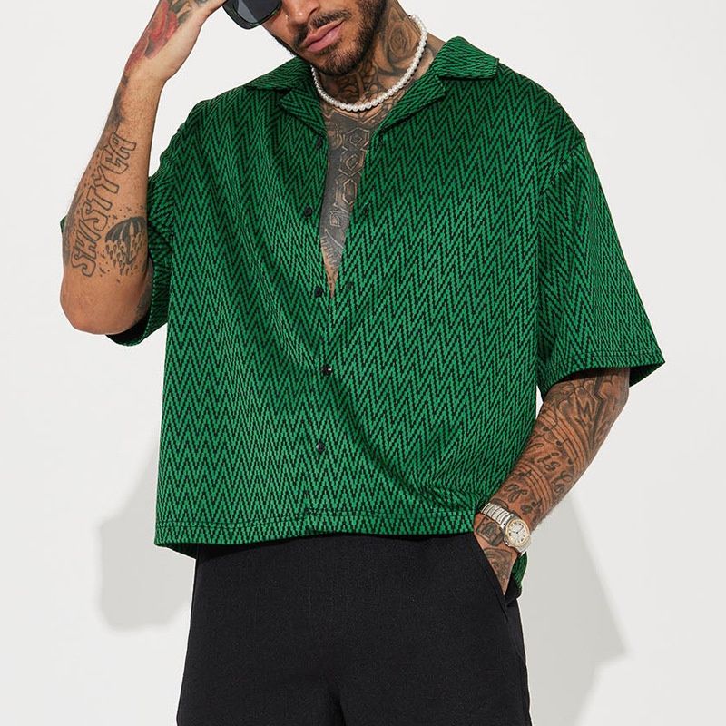 Printed Short-Sleeved Summer Shirt with Loose Casual Fit for Men