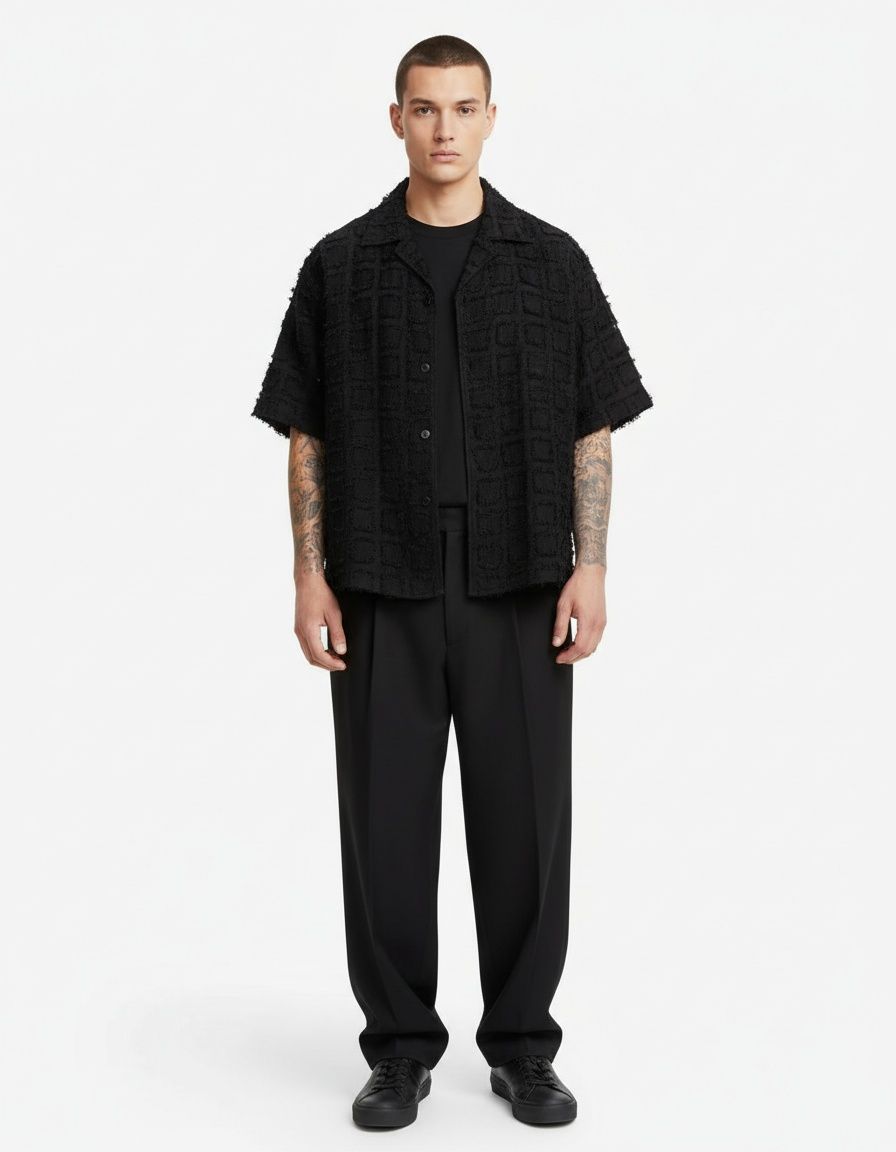 Loose Fit Breathable Solid Color Short-Sleeve Shirt for Men's Casual Summer Wear