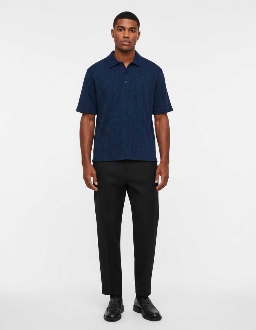 Knitted Solid Color Collared Shirt with Breathable Casual Fit for Men