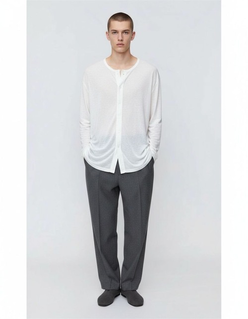 Camisa de manga larga, transpirable y ligeramente transparente, de botonadura sencilla para uso informal de otoño para hombre.